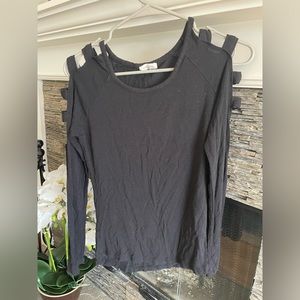Black top with square patterned open sleeves